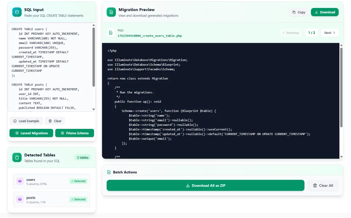 Laravel Migration Generation from Your Database Schema